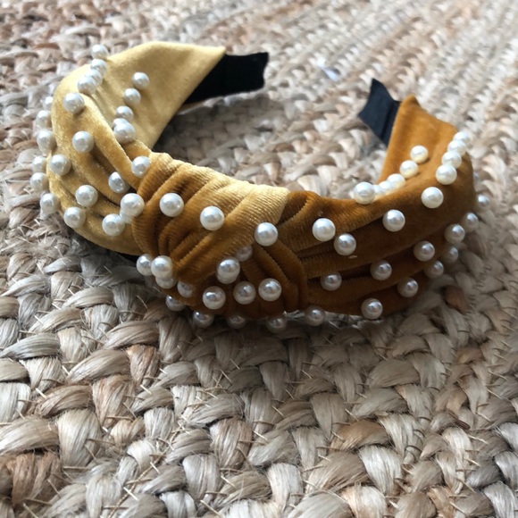 Yellow/orange Top Knot Embellished Pearl Headband - Picture 1 of 2